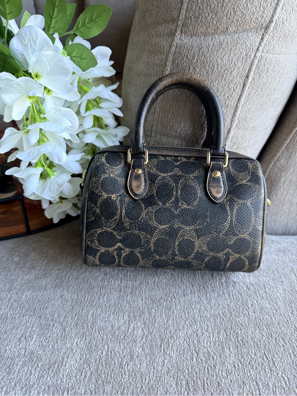 Coach Signature Loved Leather Mini Rowan Satchel Crossbody with Charm NWT - Picture 2 of 8
